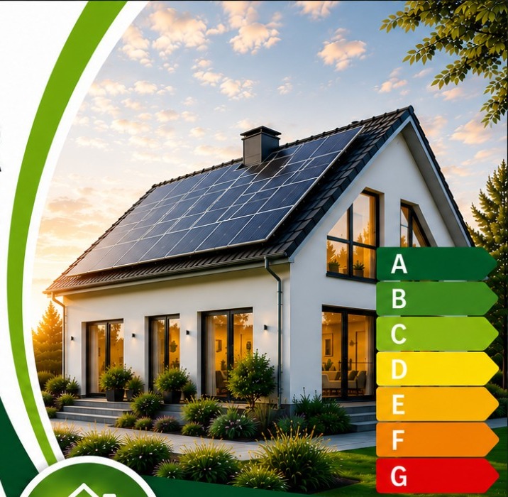 Modernes energieeffizientes Haus mit Photovoltaikanlage